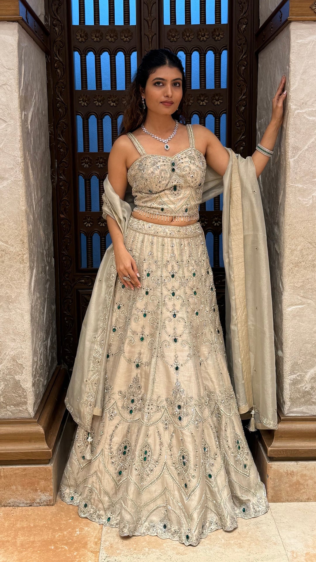 Luxury Ivory Embellished Lehenga Choli with Handcrafted Sequin, Stone & Cutdana Work