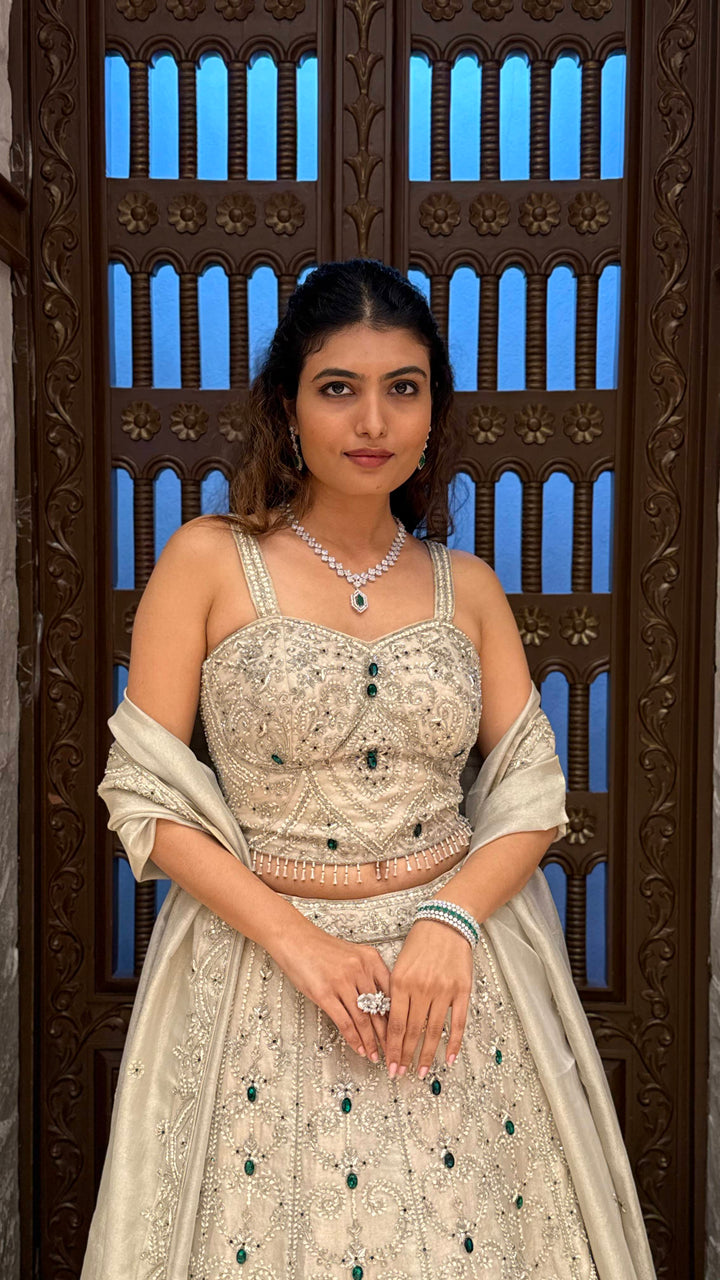 Luxury Ivory Embellished Lehenga Choli with Handcrafted Sequin, Stone & Cutdana Work