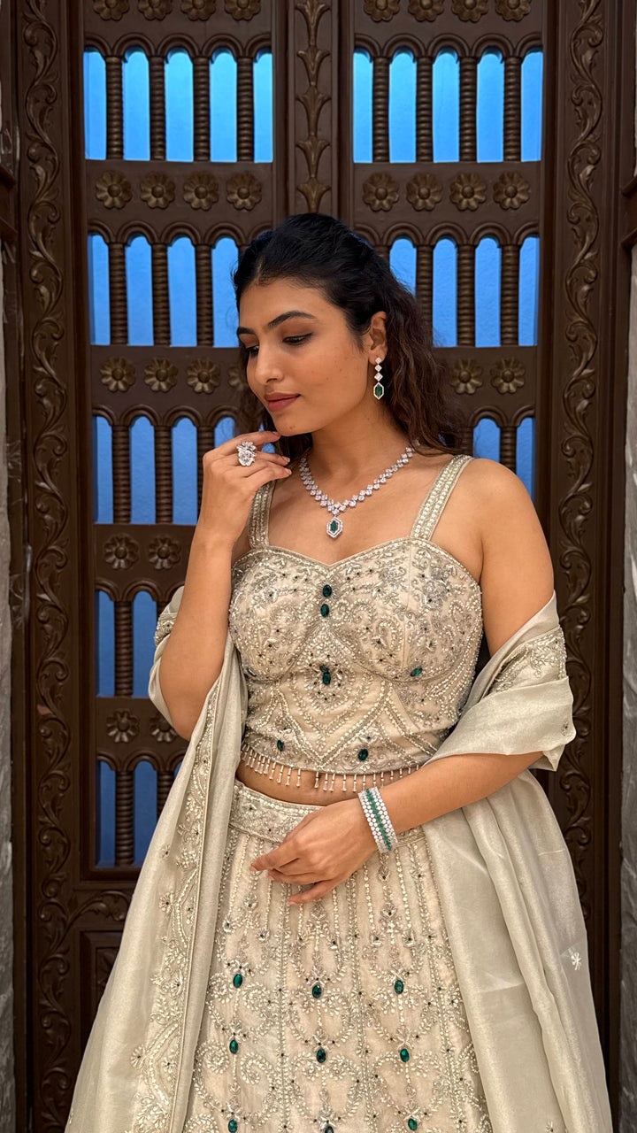 Luxury Ivory Embellished Lehenga Choli with Handcrafted Sequin, Stone & Cutdana Work