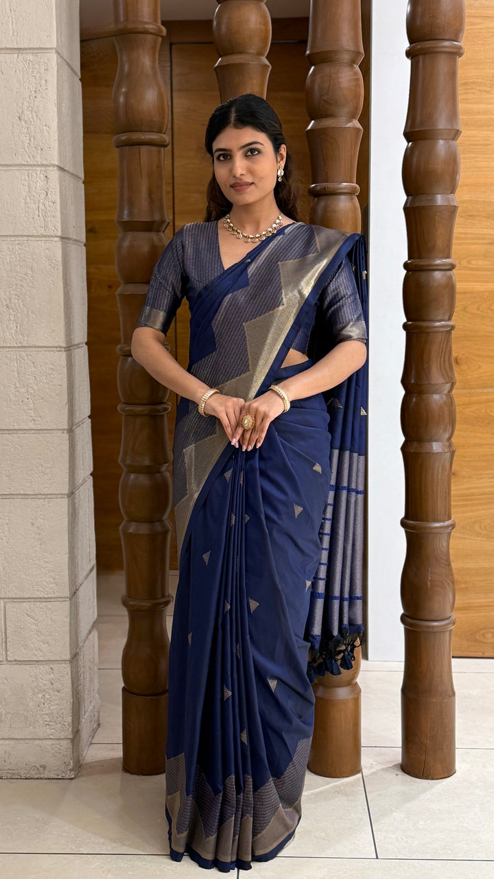 Elegant Soft Silk Saree with Geometric Zari Border Festive & Wedding Collection