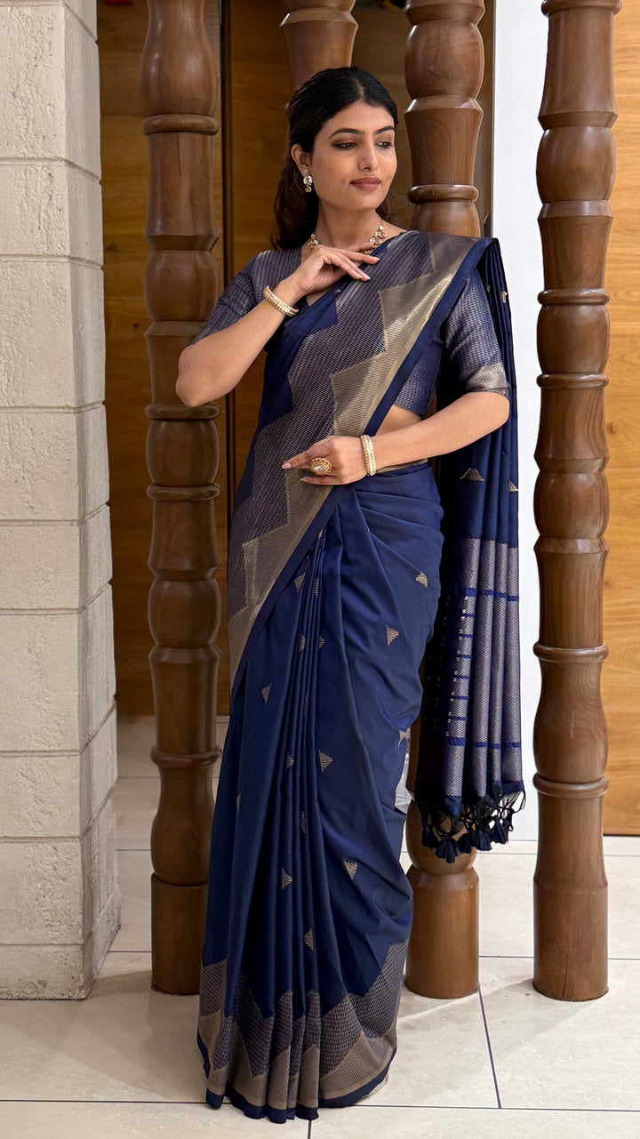 Elegant Soft Silk Saree with Geometric Zari Border Festive & Wedding Collection