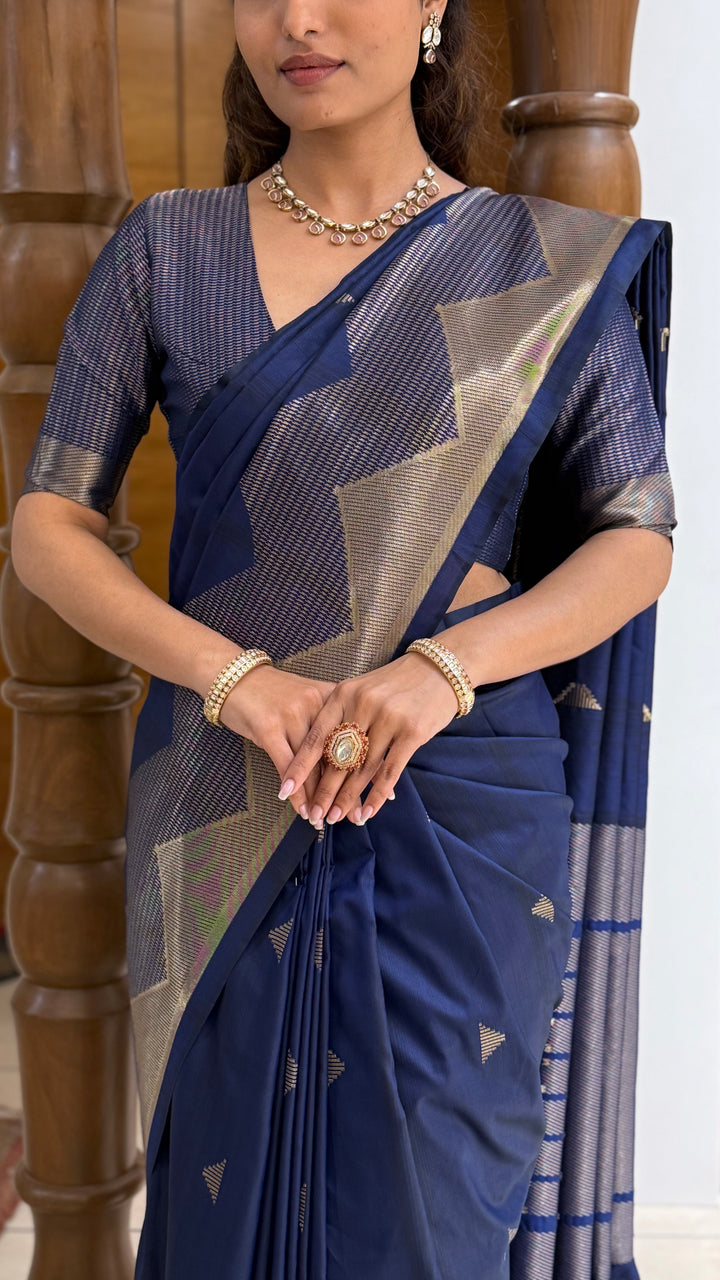 Elegant Soft Silk Saree with Geometric Zari Border Festive & Wedding Collection