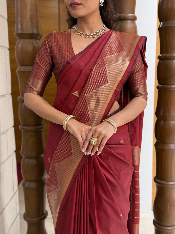 Elegant Soft Silk Saree with Geometric Zari Border Festive & Wedding Collection