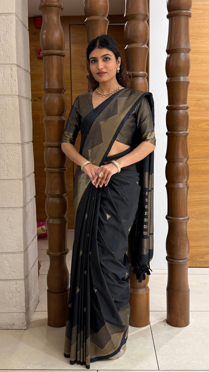 Elegant Soft Silk Saree with Geometric Zari Border Festive & Wedding Collection