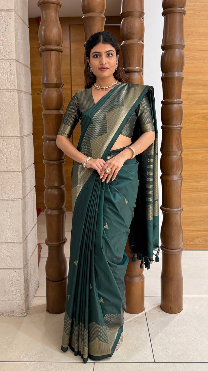 Elegant Soft Silk Saree with Geometric Zari Border Festive & Wedding Collection