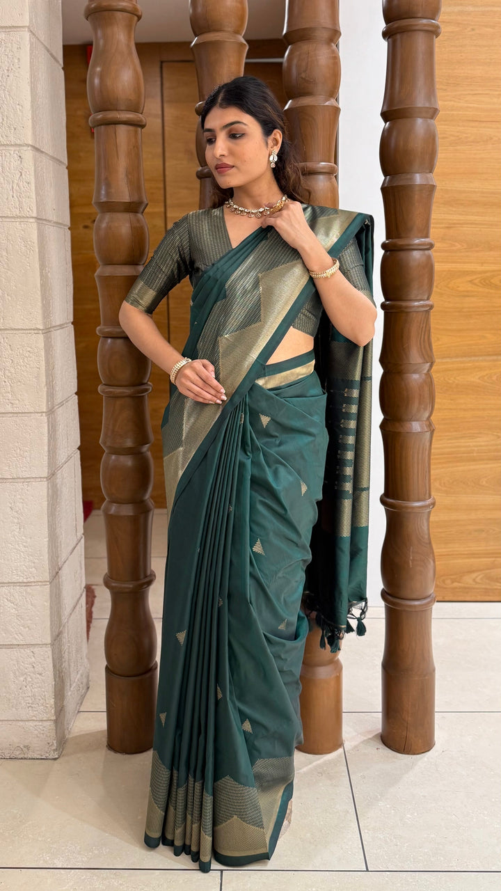 Elegant Soft Silk Saree with Geometric Zari Border Festive & Wedding Collection