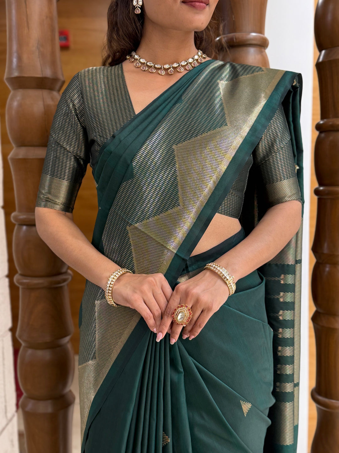 Elegant Soft Silk Saree with Geometric Zari Border Festive & Wedding Collection