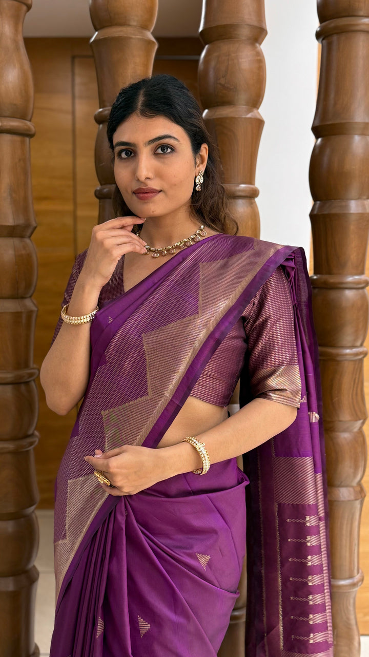 Elegant Soft Silk Saree with Geometric Zari Border Festive & Wedding Collection