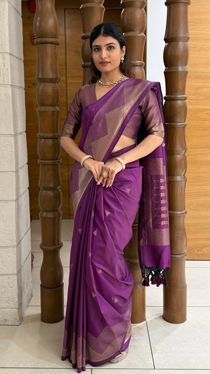 Elegant Soft Silk Saree with Geometric Zari Border Festive & Wedding Collection