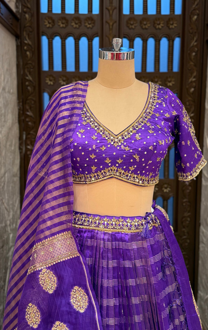 Royal Purple Banarasi Silk Lehenga Set with Embroidered Blouse & Zari Woven Dupatta