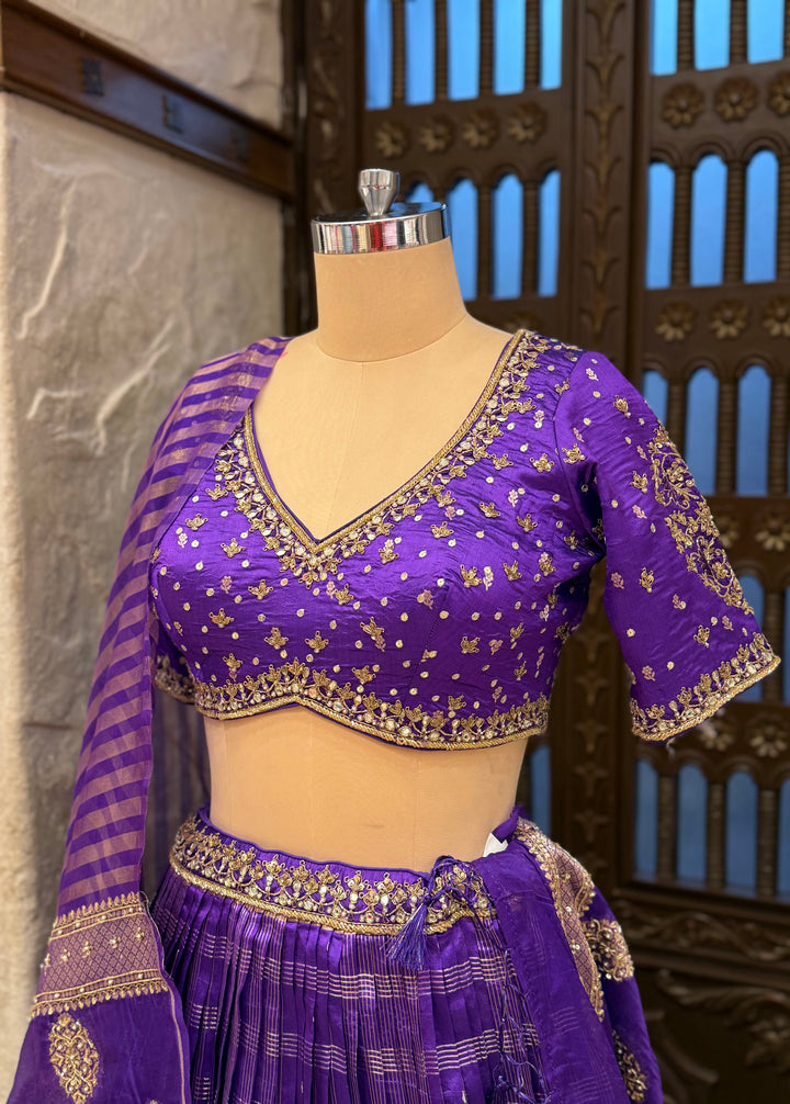 Royal Purple Banarasi Silk Lehenga Set with Embroidered Blouse & Zari Woven Dupatta