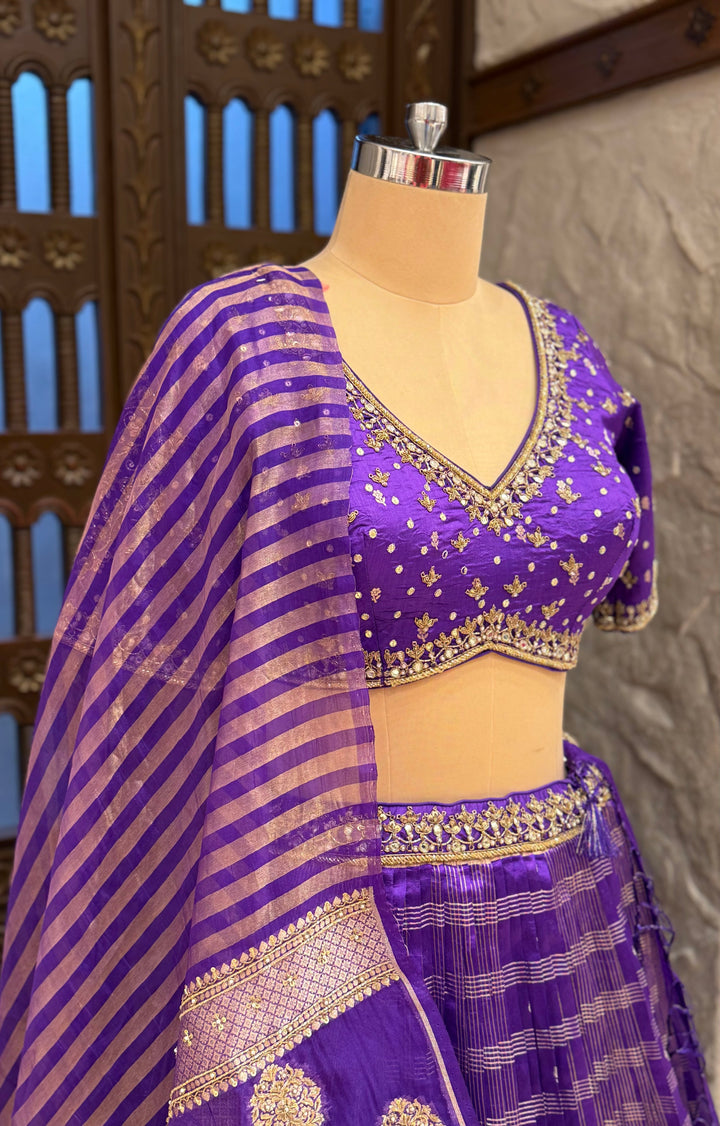 Royal Purple Banarasi Silk Lehenga Set with Embroidered Blouse & Zari Woven Dupatta