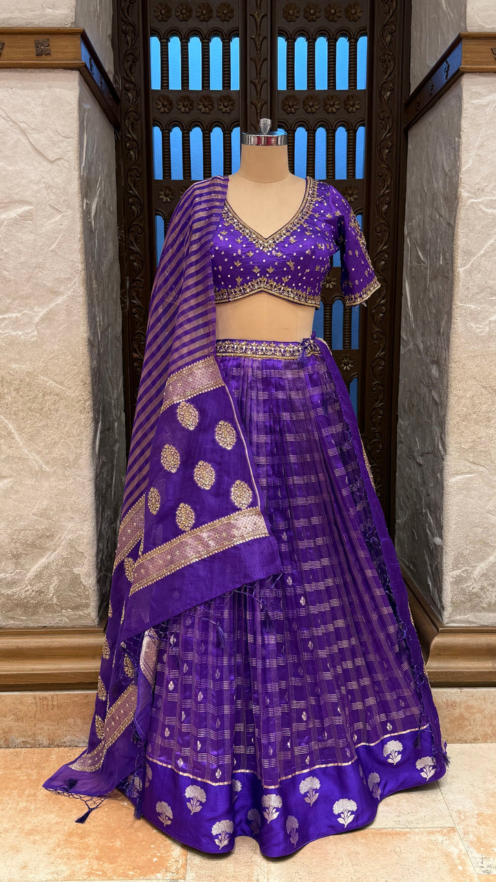 Royal Purple Banarasi Silk Lehenga Set with Embroidered Blouse & Zari Woven Dupatta