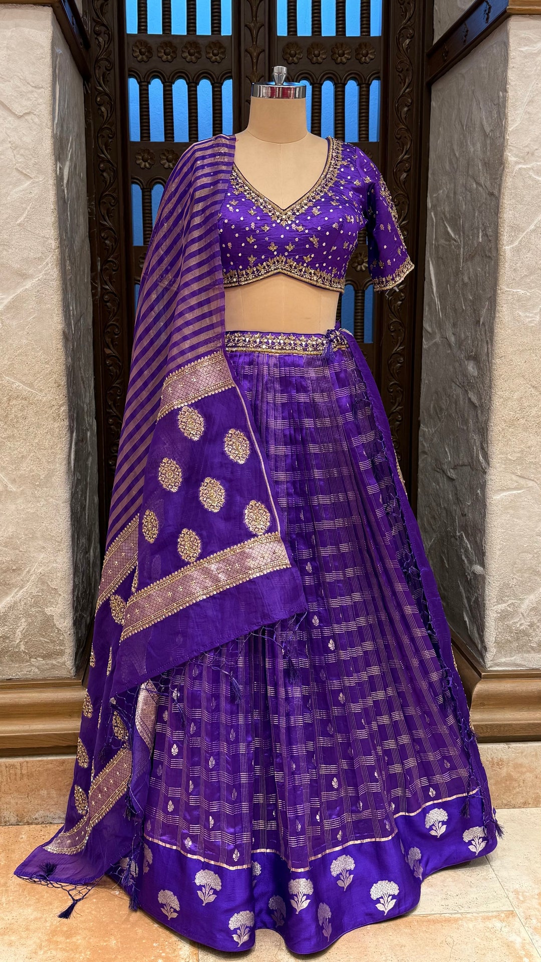 Royal Purple Banarasi Silk Lehenga Set with Embroidered Blouse & Zari Woven Dupatta