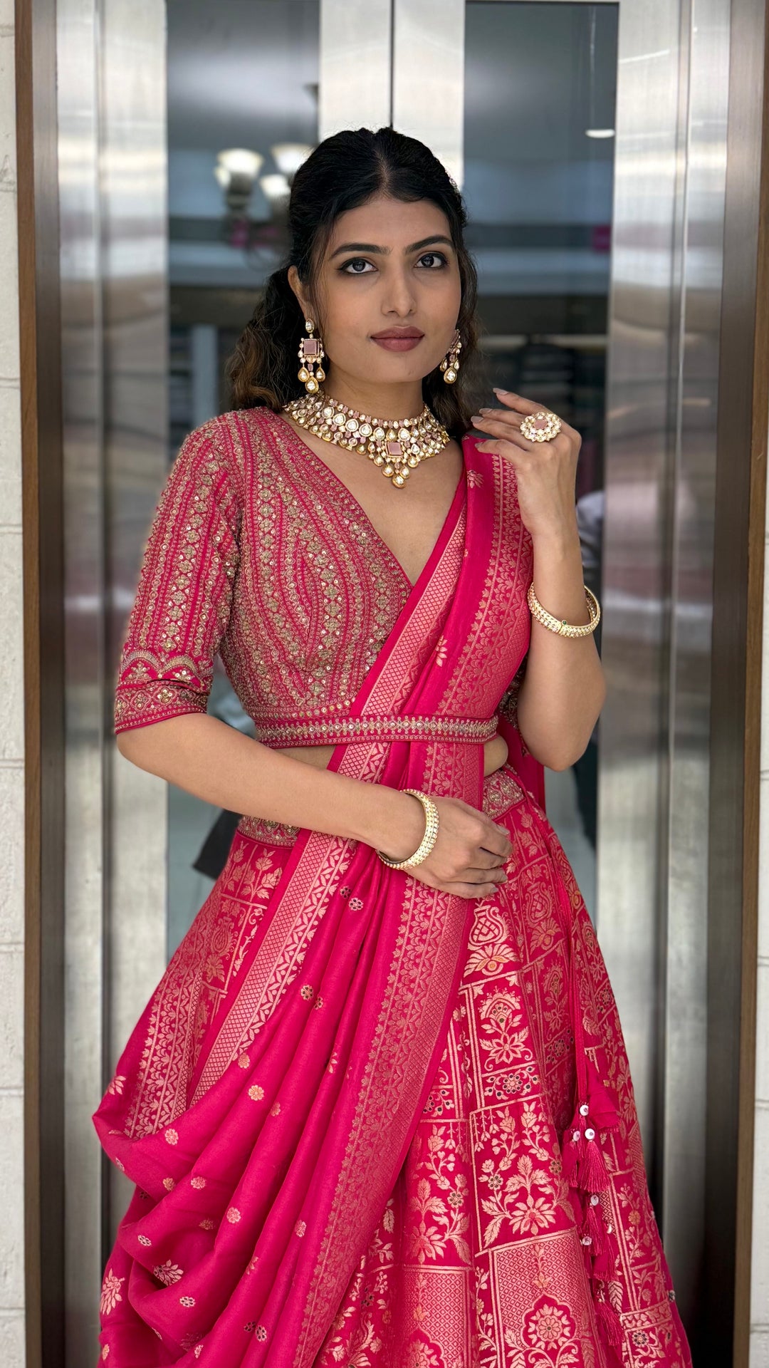 Rani Pink Heavy Banarasi Silk Lehenga Set with Intricate Zari Weaving & Designer Blouse