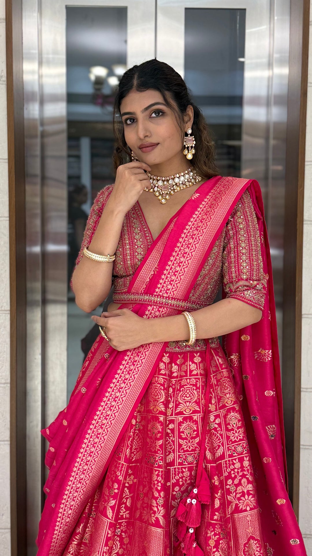 Rani Pink Heavy Banarasi Silk Lehenga Set with Intricate Zari Weaving & Designer Blouse