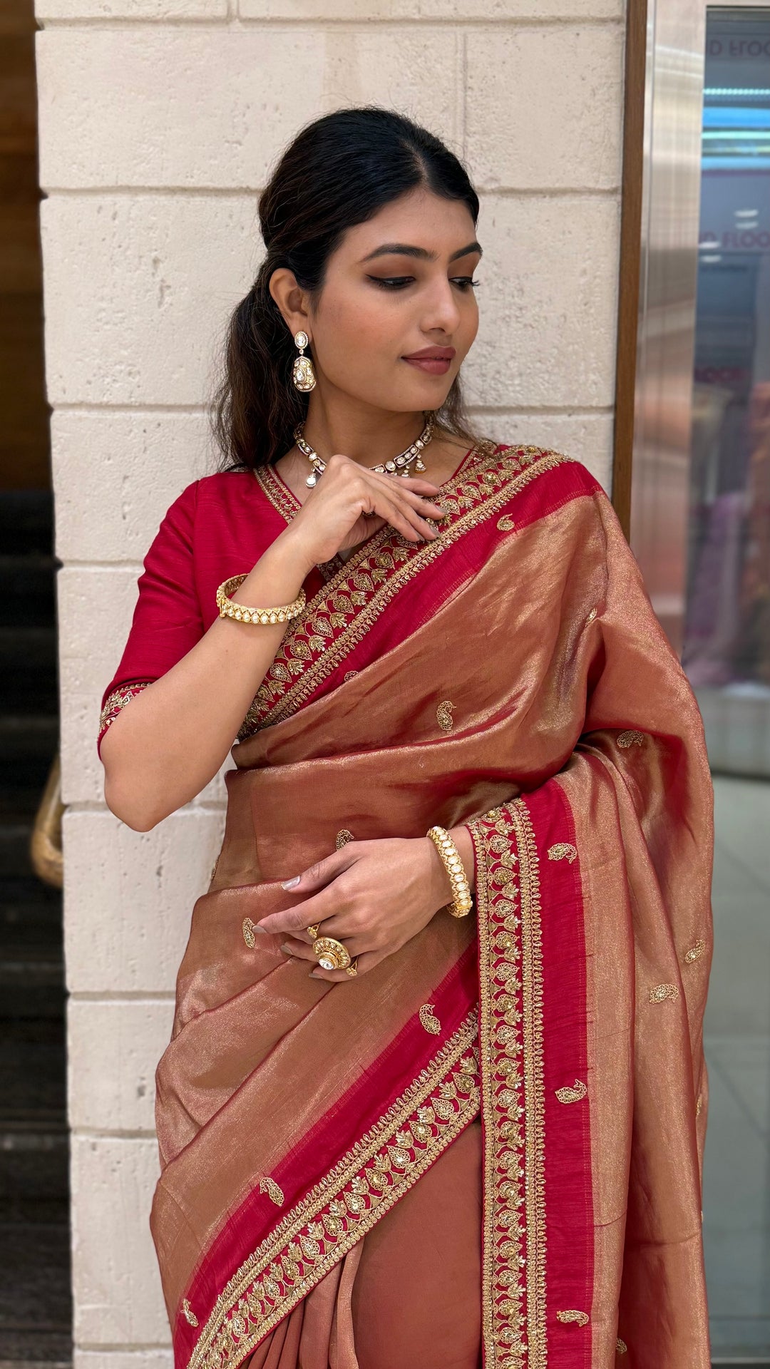 Rust Brown & Maroon Hand-Embroidered Silk Saree with Designer Border