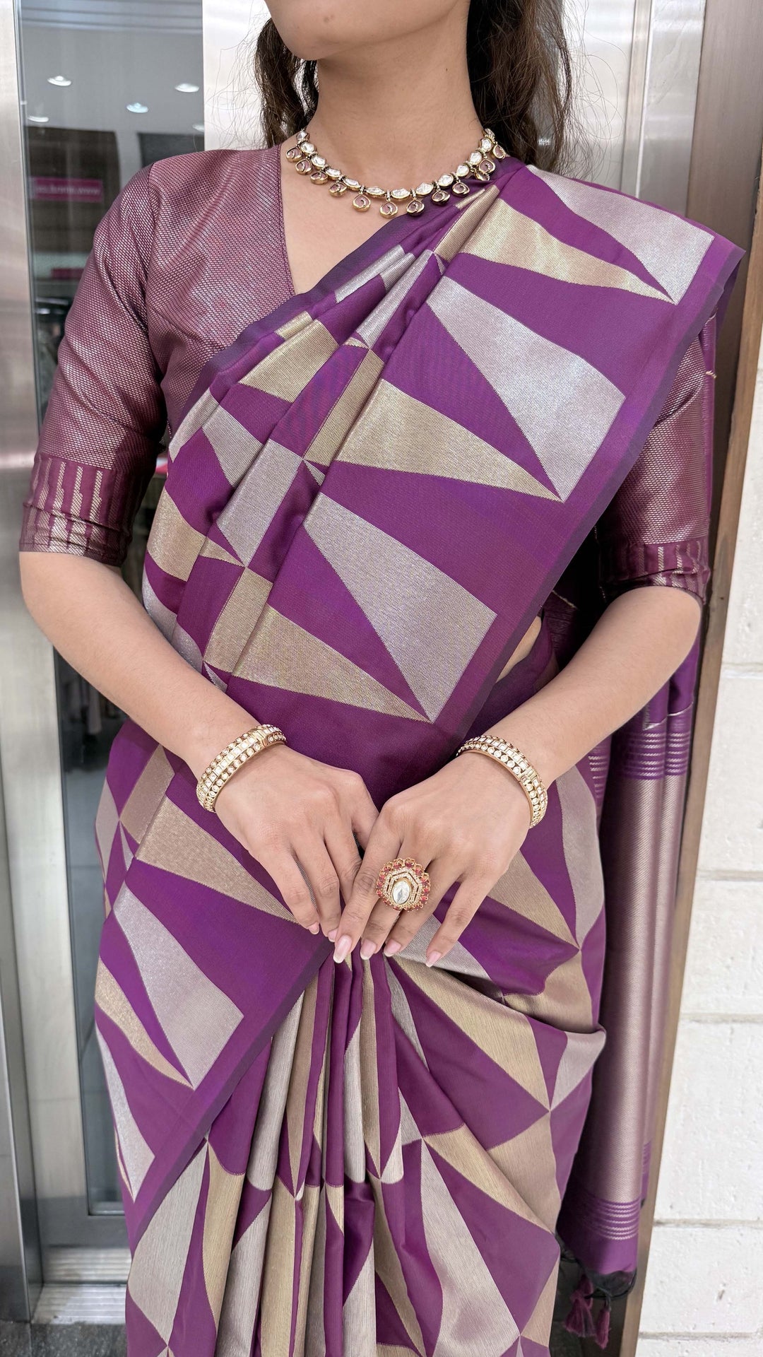 Premium Soft Silk Saree with Modern Geometric Zari Weaving