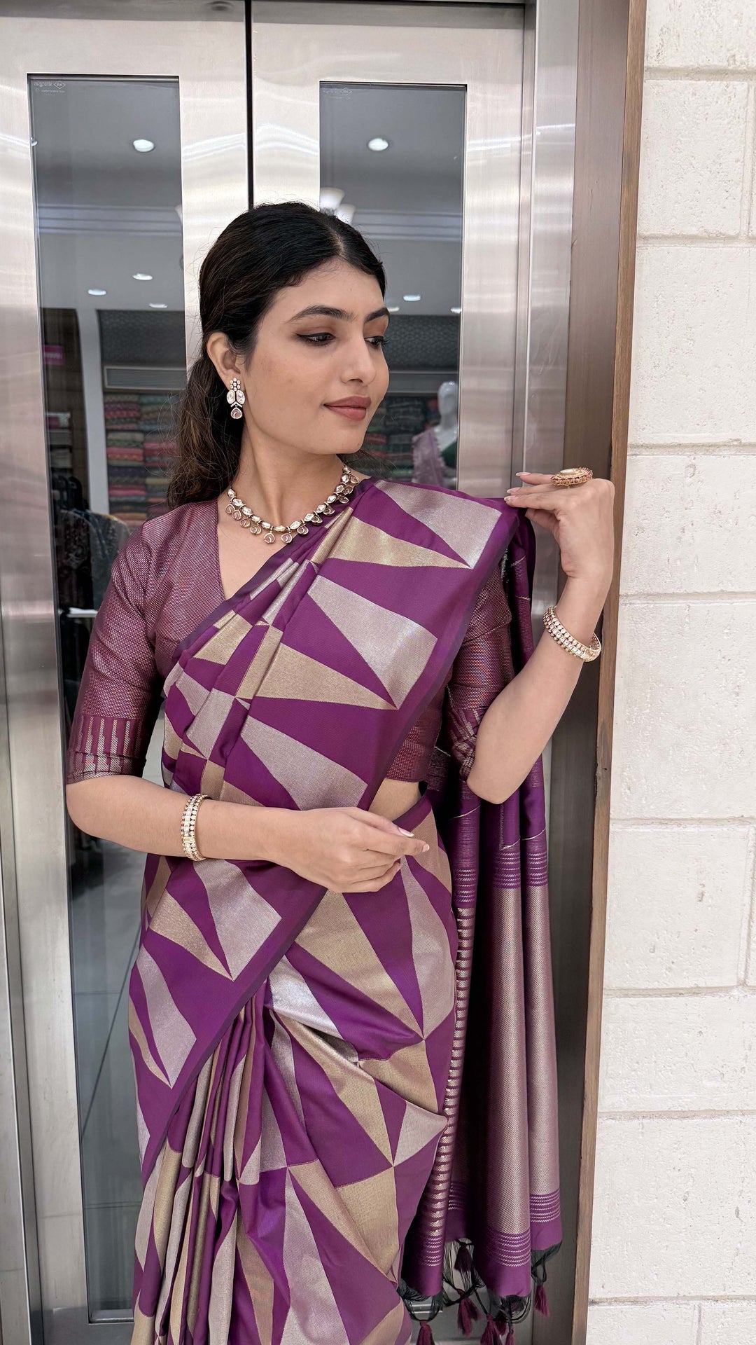 Premium Soft Silk Saree with Modern Geometric Zari Weaving