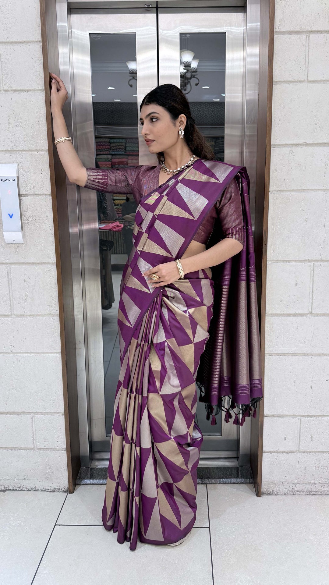 Premium Soft Silk Saree with Modern Geometric Zari Weaving