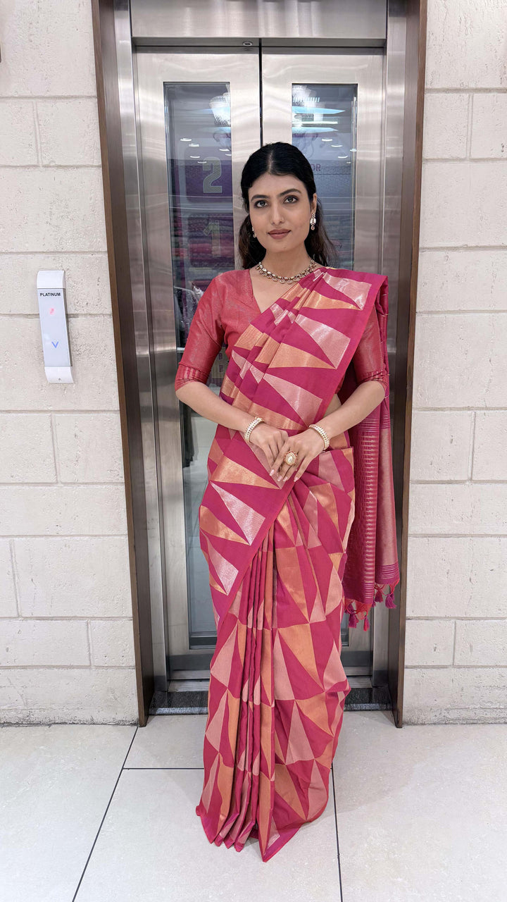 Premium Soft Silk Saree with Modern Geometric Zari Weaving