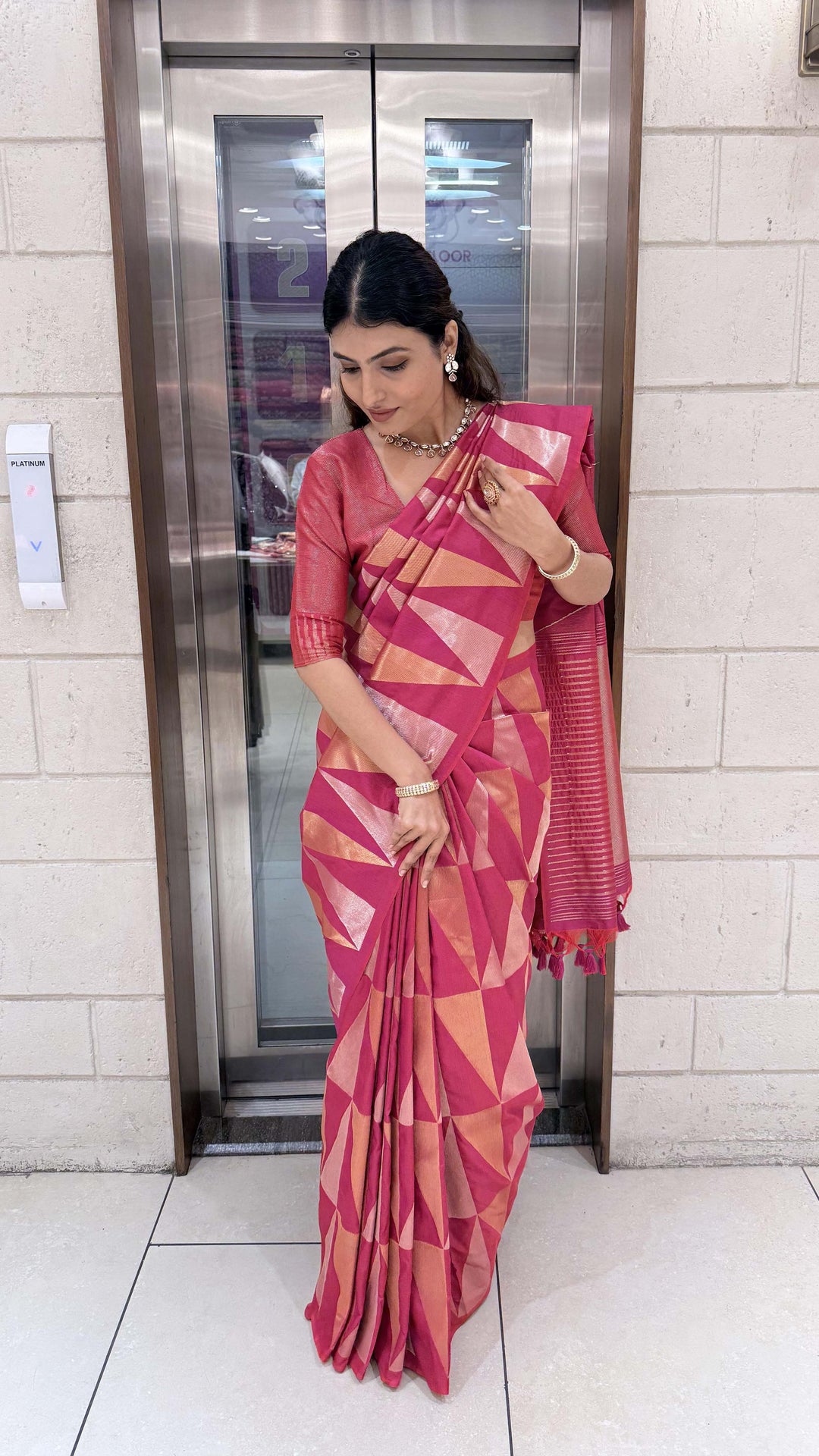 Premium Soft Silk Saree with Modern Geometric Zari Weaving