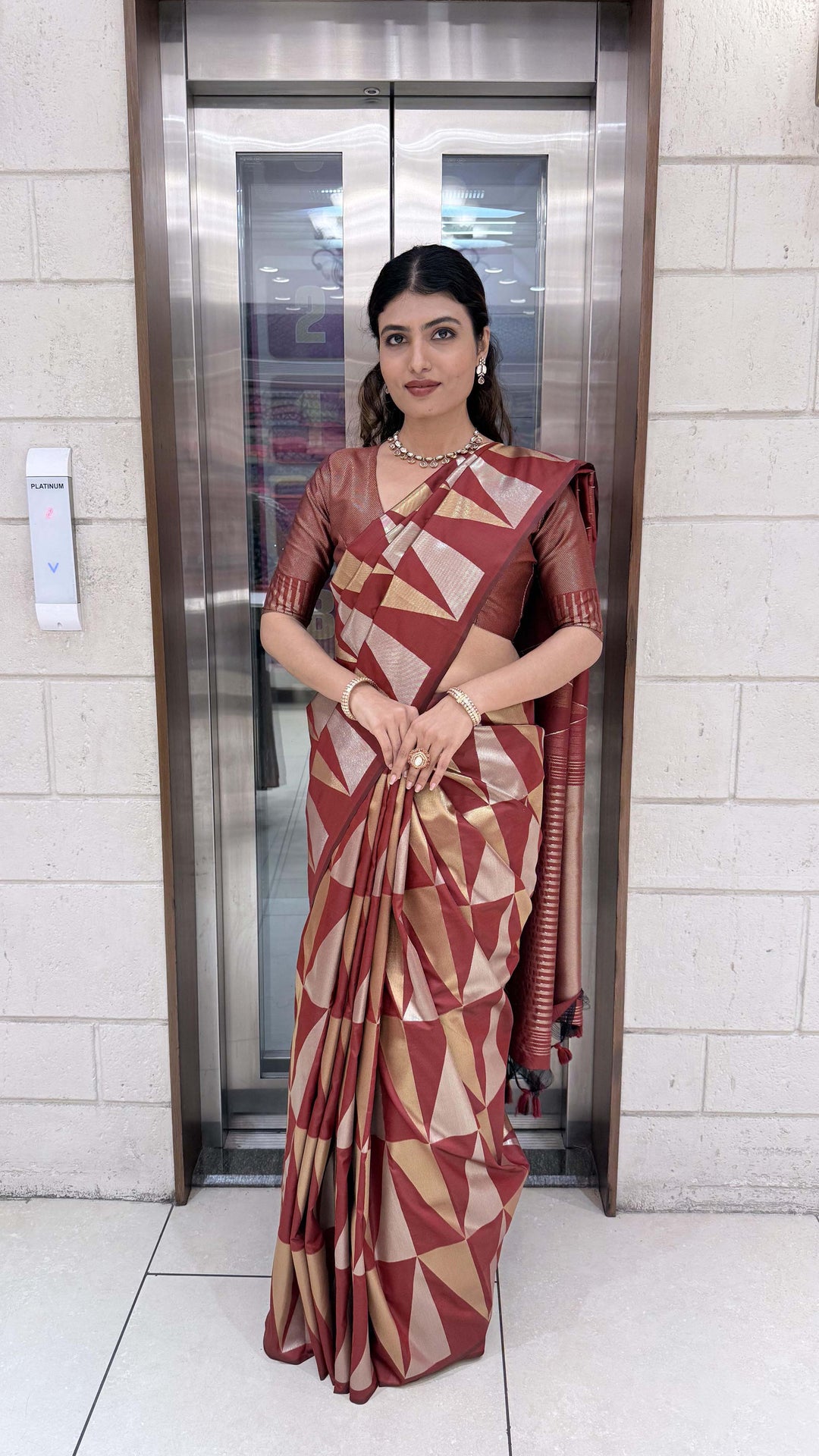 Premium Soft Silk Saree with Modern Geometric Zari Weaving