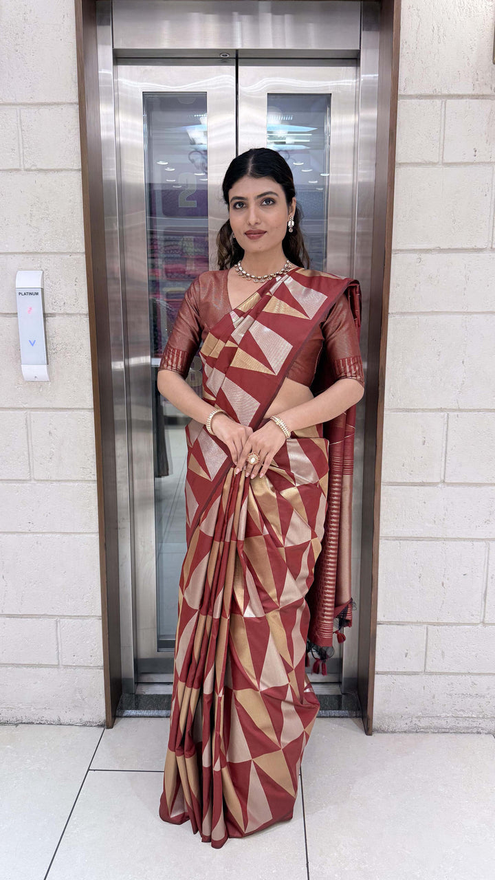 Premium Soft Silk Saree with Modern Geometric Zari Weaving
