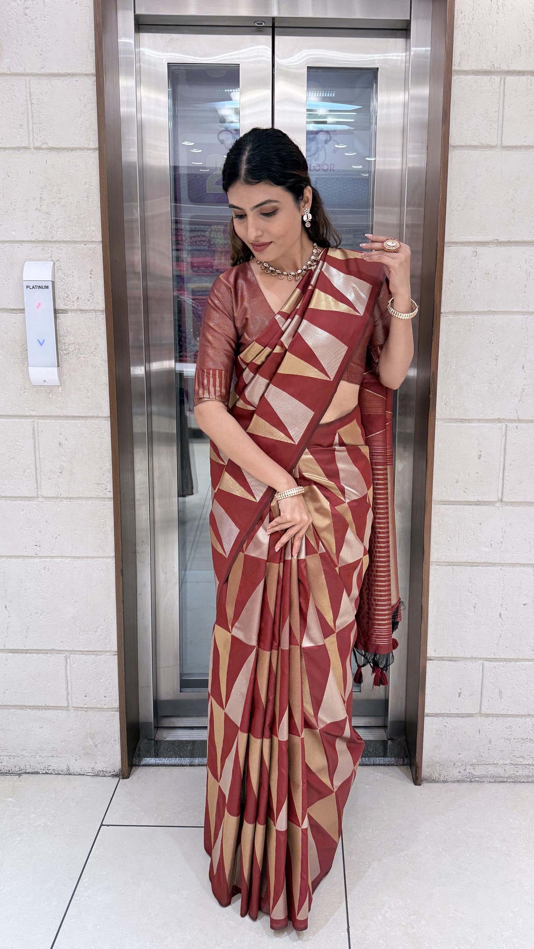 Premium Soft Silk Saree with Modern Geometric Zari Weaving