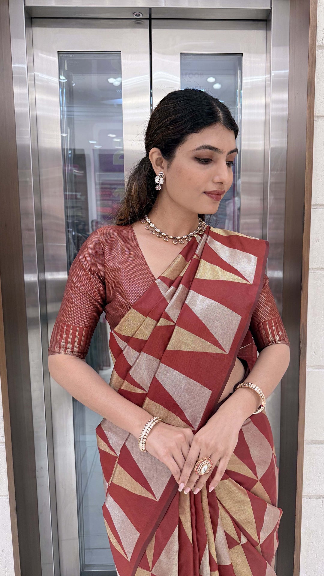 Premium Soft Silk Saree with Modern Geometric Zari Weaving