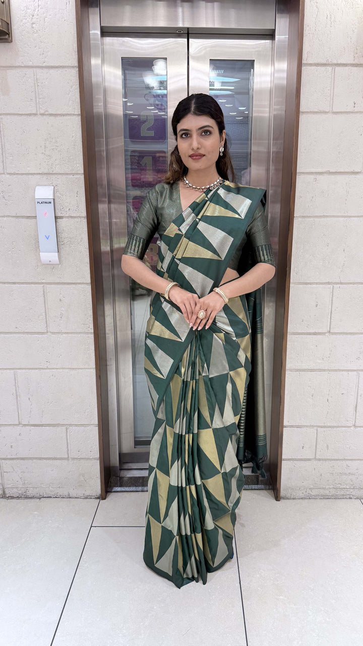 Premium Soft Silk Saree with Modern Geometric Zari Weaving