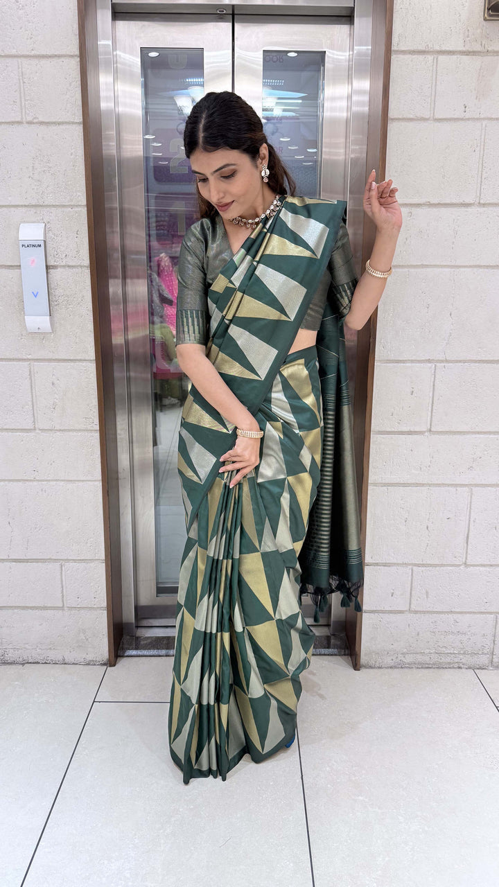 Premium Soft Silk Saree with Modern Geometric Zari Weaving