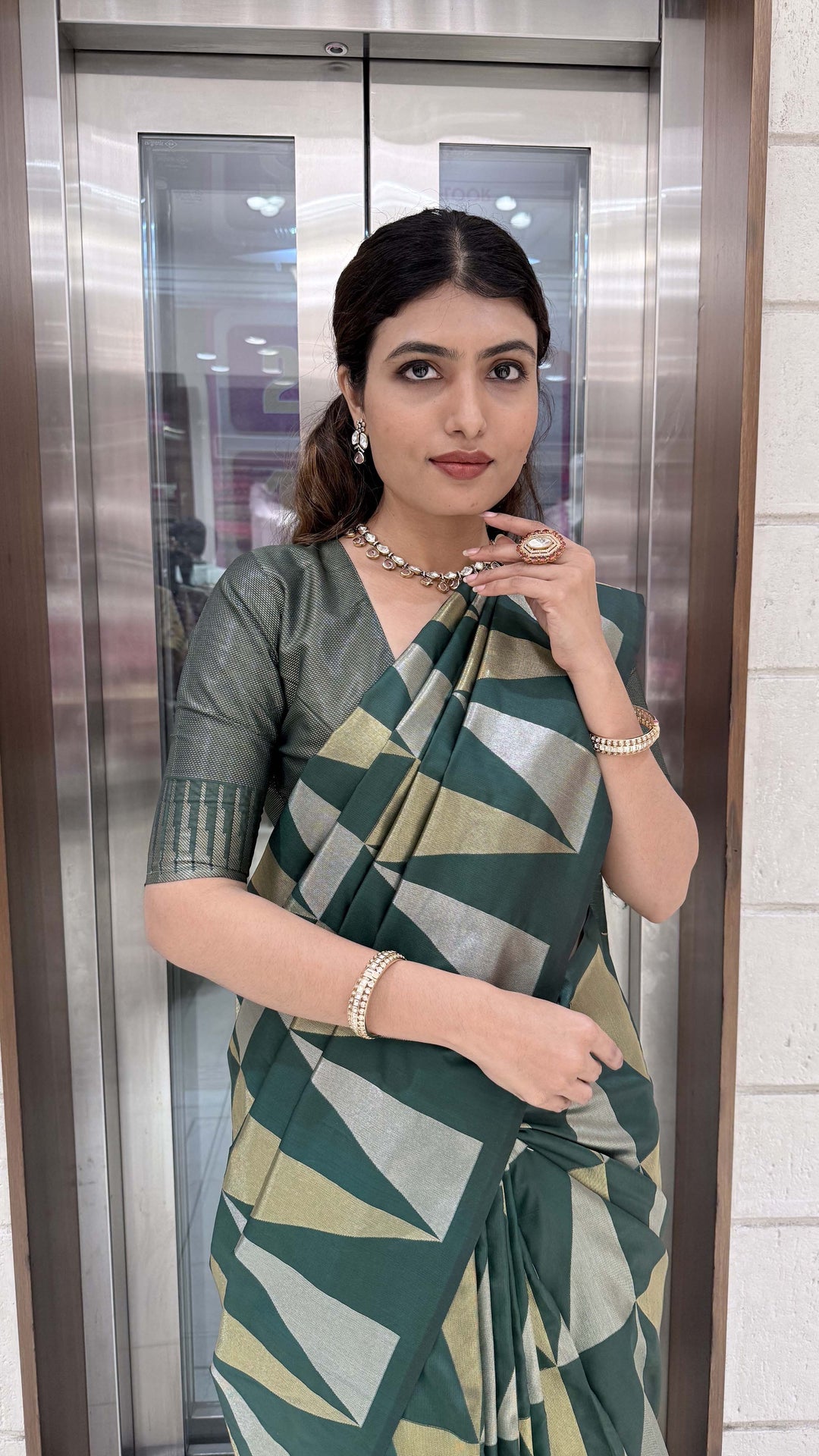 Premium Soft Silk Saree with Modern Geometric Zari Weaving