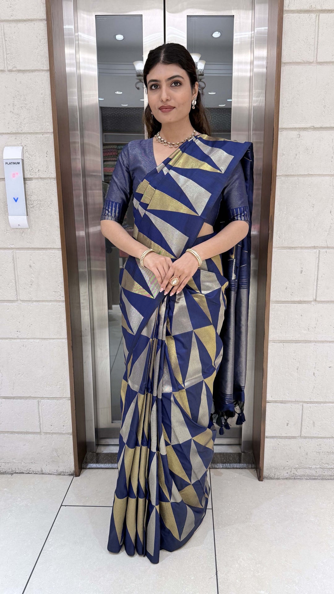 Premium Soft Silk Saree with Modern Geometric Zari Weaving