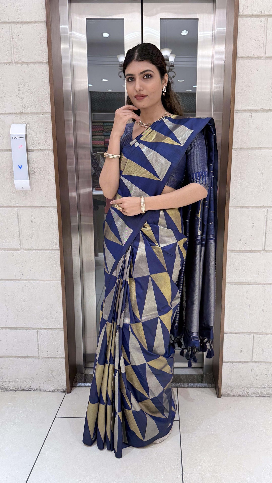 Premium Soft Silk Saree with Modern Geometric Zari Weaving