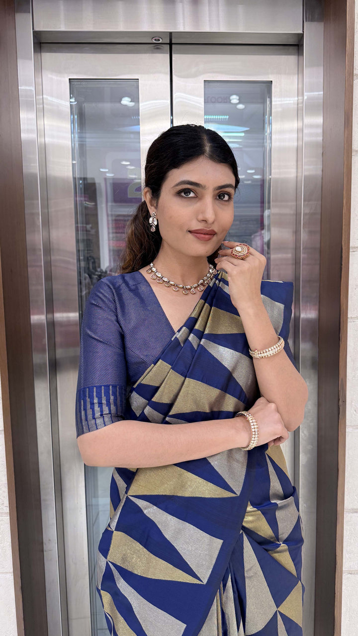 Premium Soft Silk Saree with Modern Geometric Zari Weaving