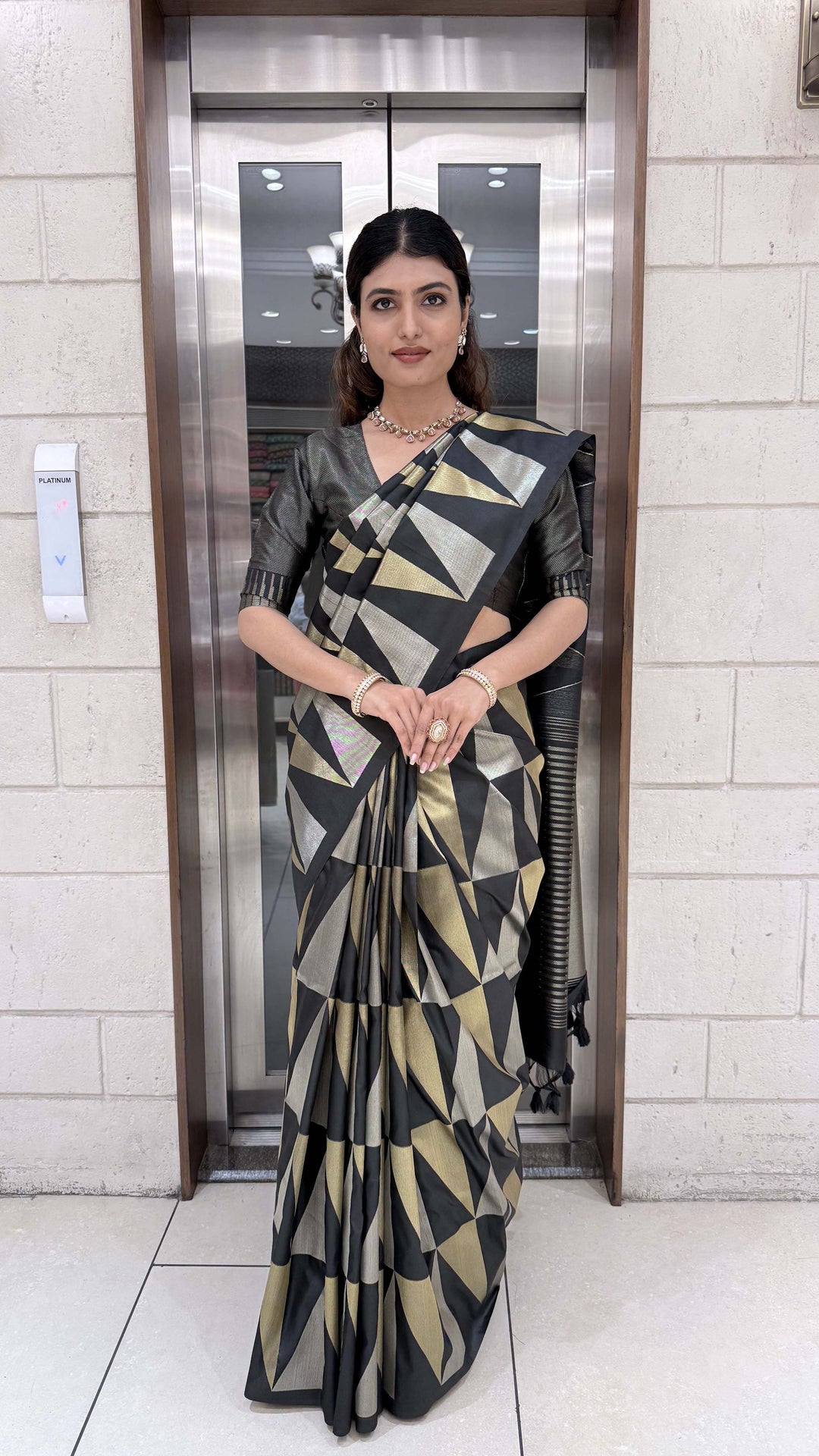 Premium Soft Silk Saree with Modern Geometric Zari Weaving