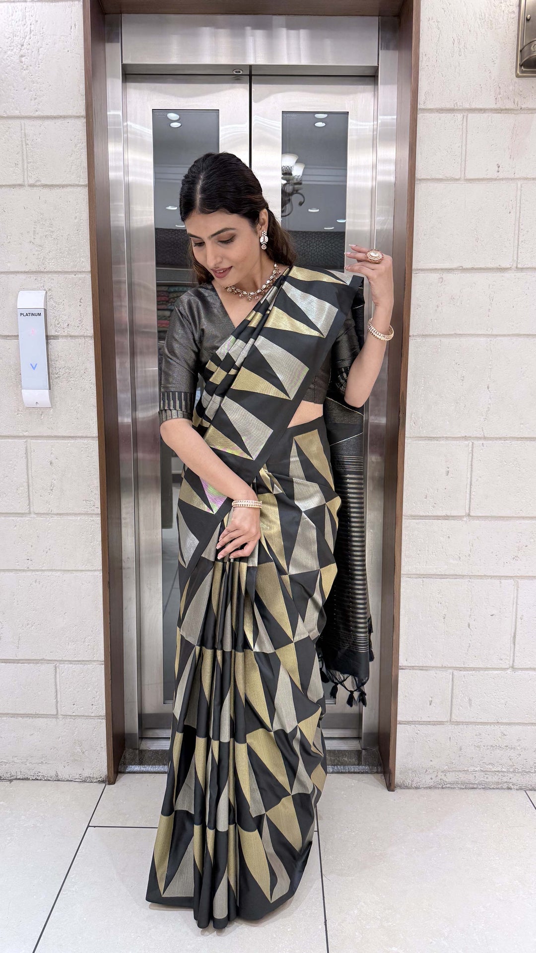 Premium Soft Silk Saree with Modern Geometric Zari Weaving