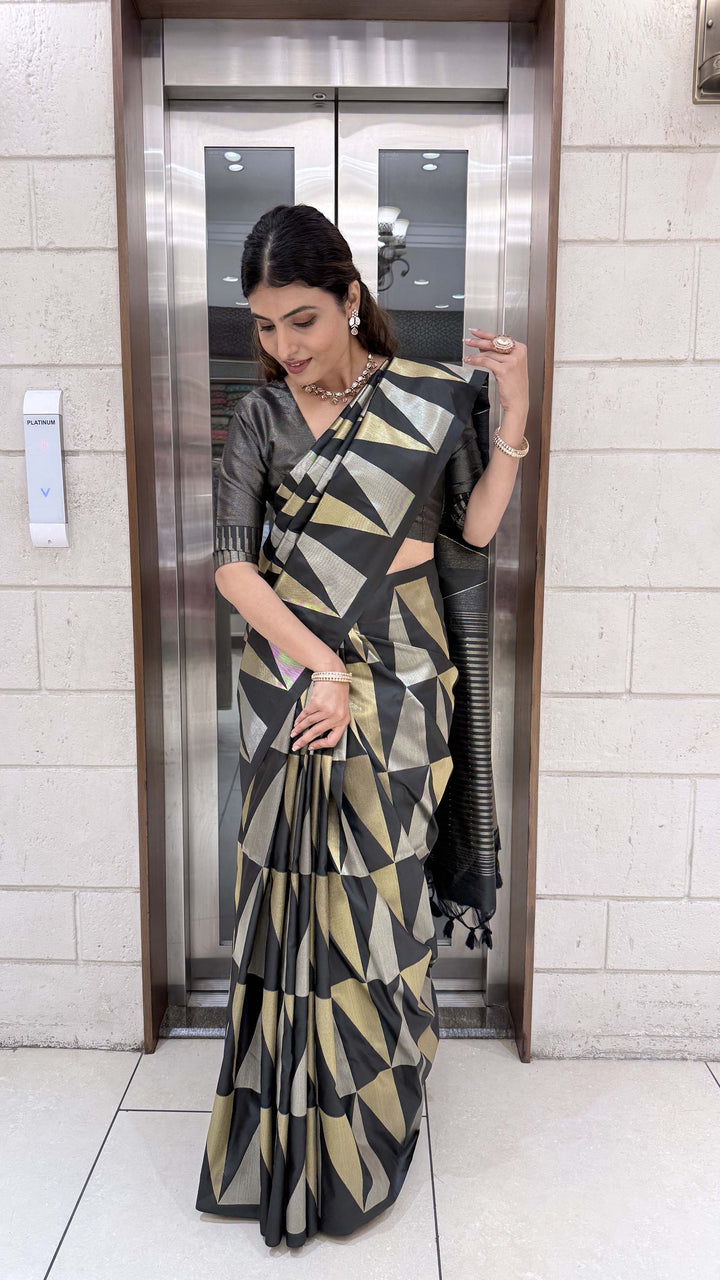 Premium Soft Silk Saree with Modern Geometric Zari Weaving