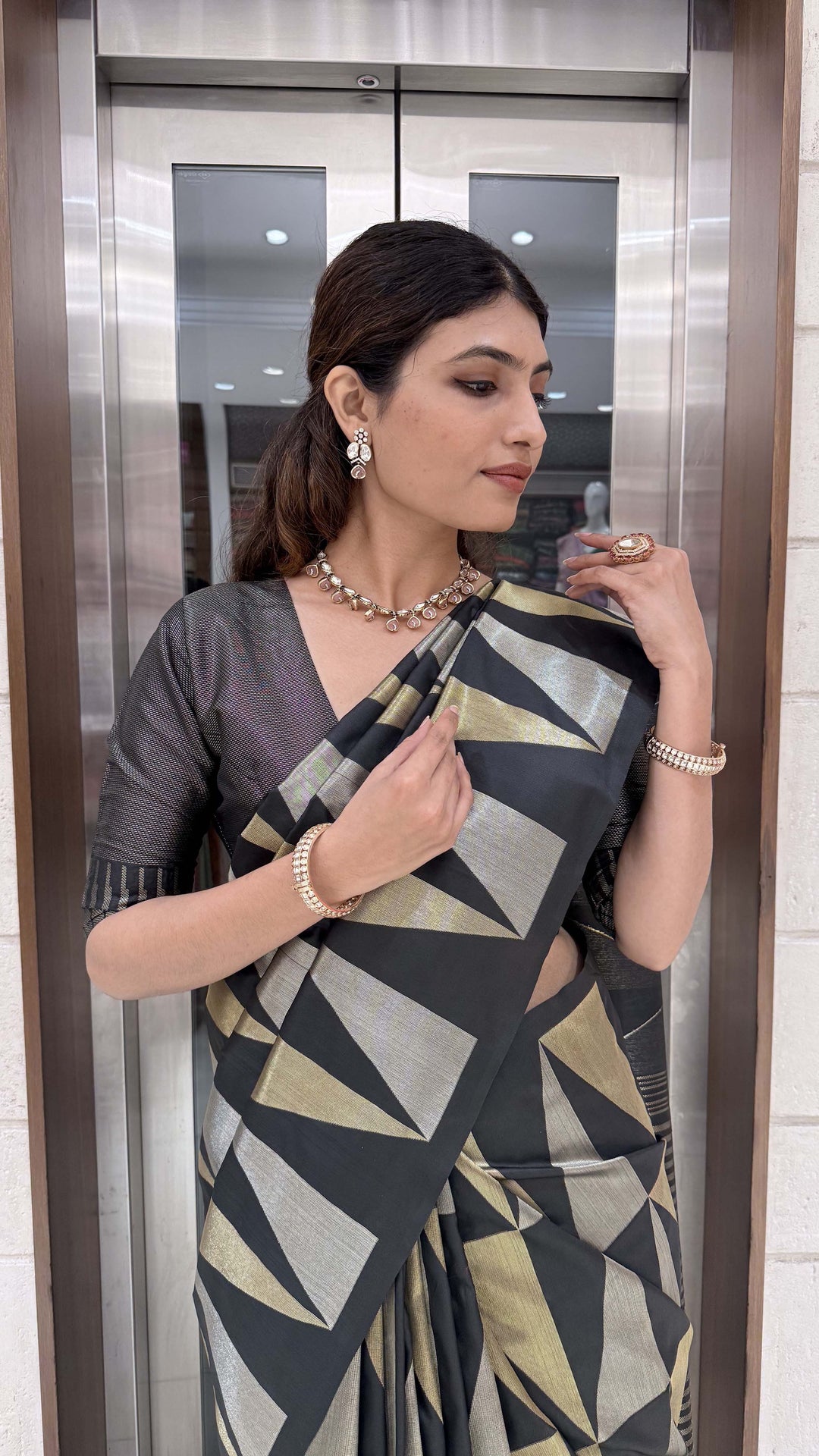 Premium Soft Silk Saree with Modern Geometric Zari Weaving