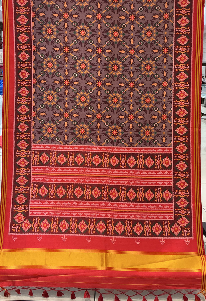 Patan Patola Inspired Brown Designer Saree with Traditional Floral Geometric Weaving P180
