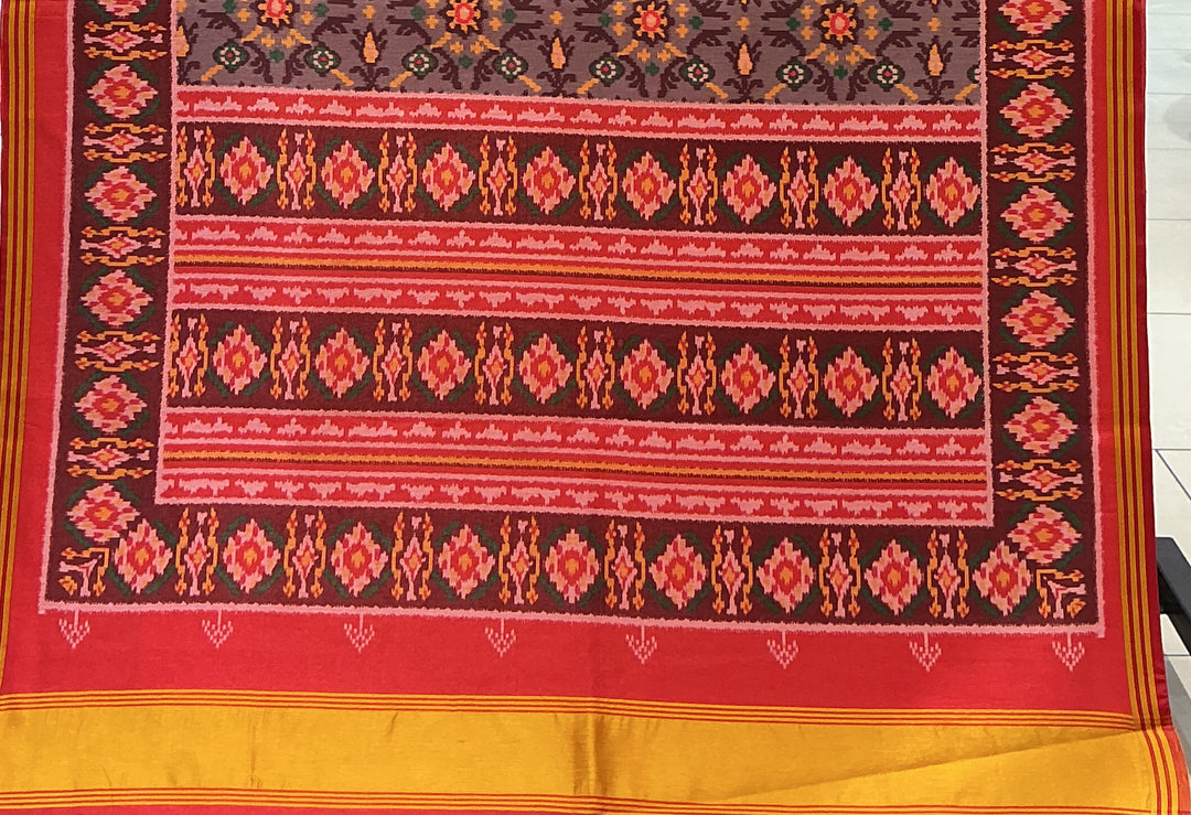 Patan Patola Inspired Brown Designer Saree with Traditional Floral Geometric Weaving P180