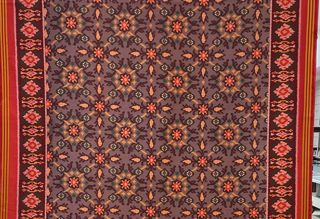 Patan Patola Inspired Brown Designer Saree with Traditional Floral Geometric Weaving P180
