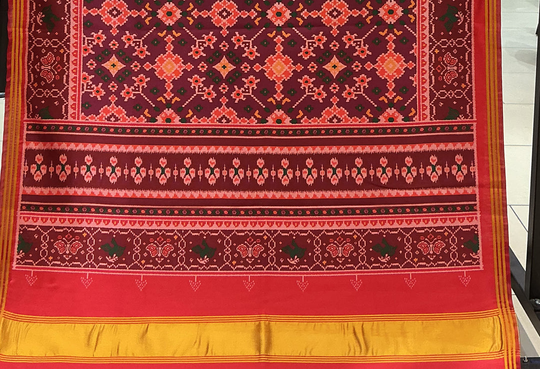 Patan Patola Inspired Maroon Designer Saree with Traditional Geometric Weaving P72