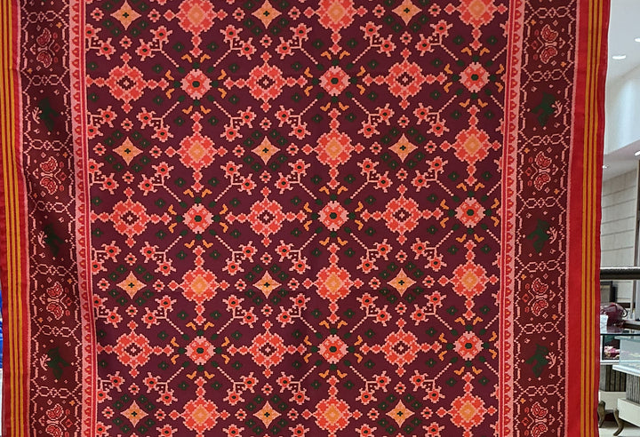 Patan Patola Inspired Maroon Designer Saree with Traditional Geometric Weaving P72