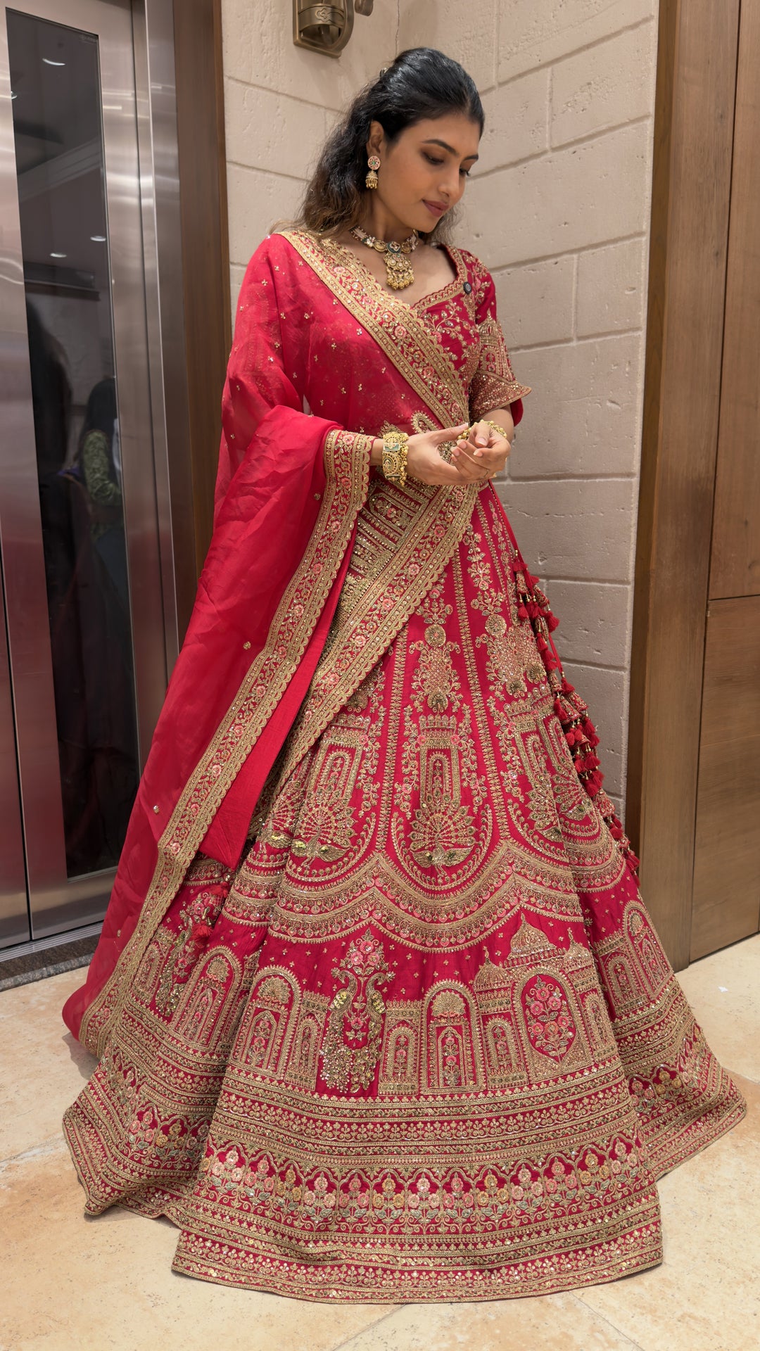 Maroon Heavy Embroidered Bridal Lehenga Set with Net Dupatta