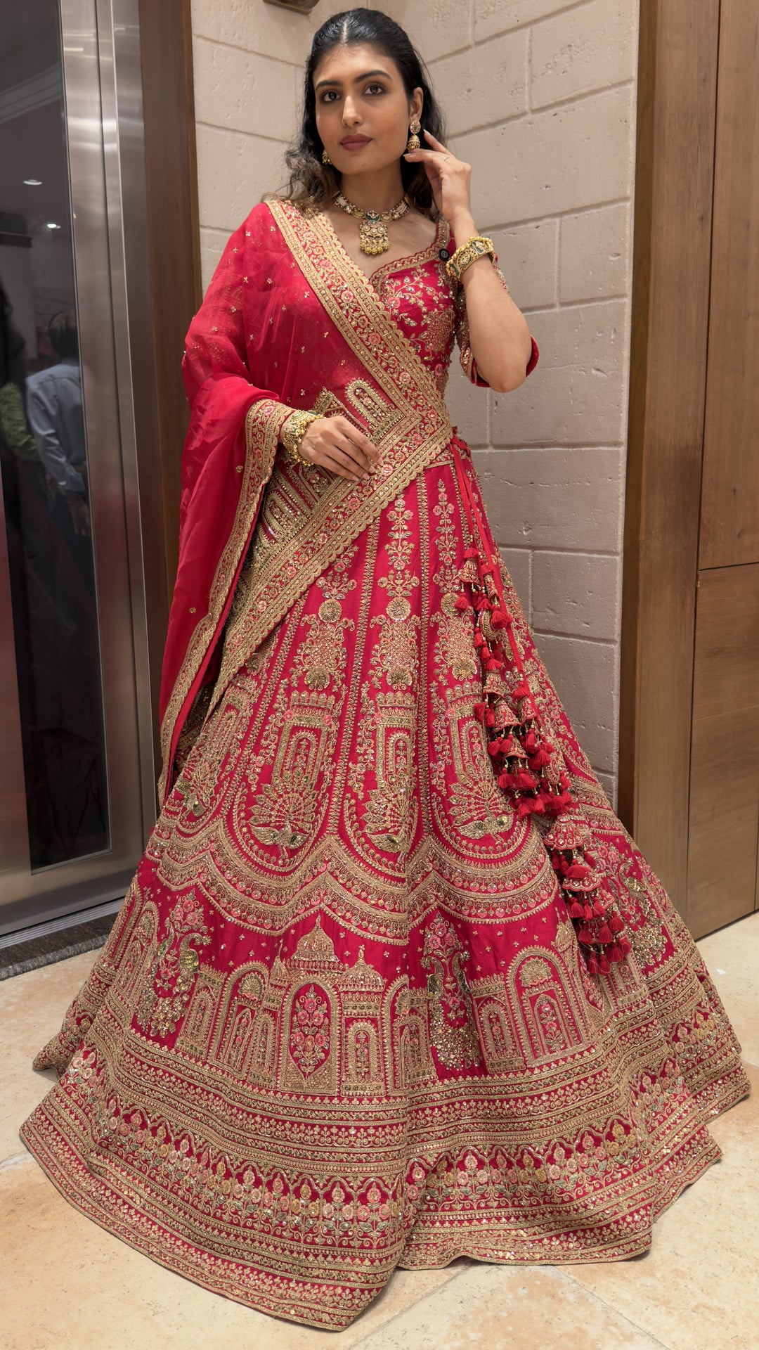 Maroon Heavy Embroidered Bridal Lehenga Set with Net Dupatta