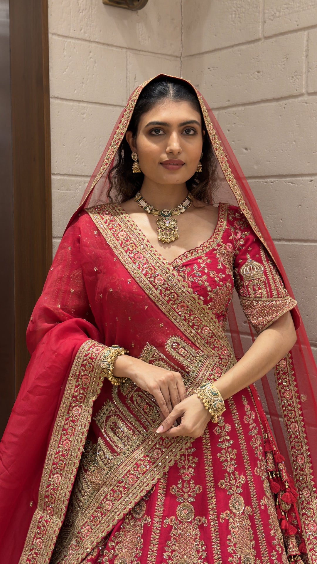 Maroon Heavy Embroidered Bridal Lehenga Set with Net Dupatta