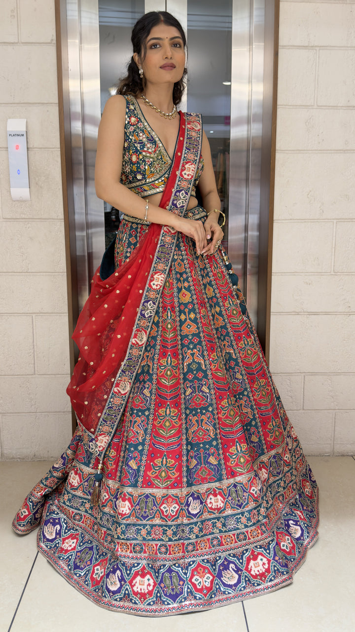 Multicolor Patola Print Lehenga Choli with Embroidered Dupatta