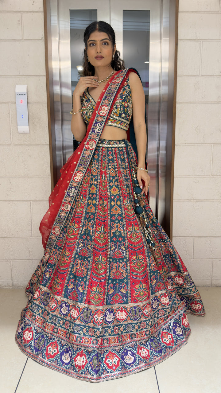 Multicolor Patola Print Lehenga Choli with Embroidered Dupatta